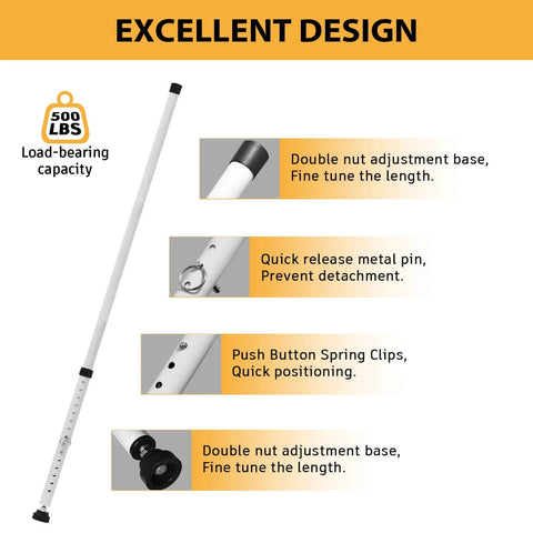 Sliding Door Security Bar, 18.5-51 inch Adjustable Patio Door Security bar with Rubber Tips, Excellent Design Features, White