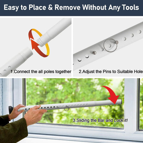 Adjustable Sliding Door Security Bar 18-50 Inches Locking Window And Patio Door Reinforcement, installation guide