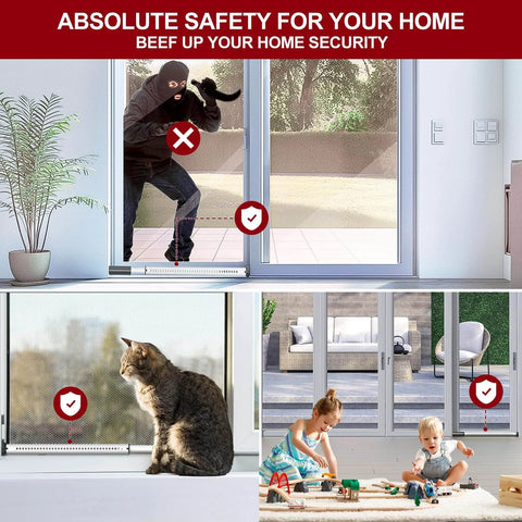 Sliding Door Security Bar,Heavy Duty Sliding Patio Door Lock Bar installed in patio and window setup, ensuring safety.