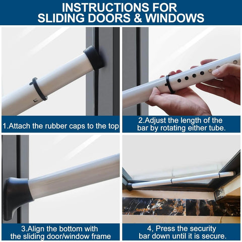 Instructions for using Door Security Bar, Door Stoppers Security bar,Heavy Duty Door Lock Security Door Jammer for sliding doors and windows.