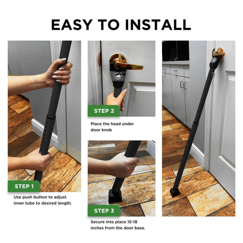 Two In One Sliding Door Security Bar And Door Jammer With Forty Adjustable Settings Easy Installation No Tools Required shown in use