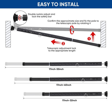 Sliding Door Security Bar Adjustable From 17 To 55 Inches With Rubber Tips Heavy Duty Window Lock Bar For Home Security Ideal For Apartments And Travel 2 Pack Black Durable Alloy Construction For Enhanced Security Easy Install installation guide with adjustable lengths.