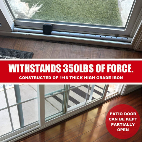 Door Security Bar With Alarm For Enhanced Home Safety 120 dB Loud Alarm 2 In 1 Door Stopper And Sliding Door Jammer installed in patio door slider