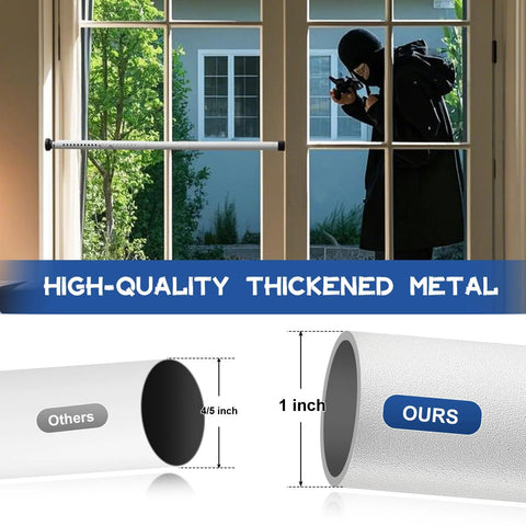 Adjustable Sliding Glass Door Security Bar With Rubber Tips Fits Seventeen Point Seven To Fifty Point Five Inches White One Inch Diameter Sturdy Durable Window Safety Bar Locks installed on patio door