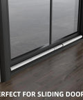 Adjustable Inside Mount Sliding Door Security Bar Fits 17.7 To 50.5 Inches, white metal stopper installed on sliding door.