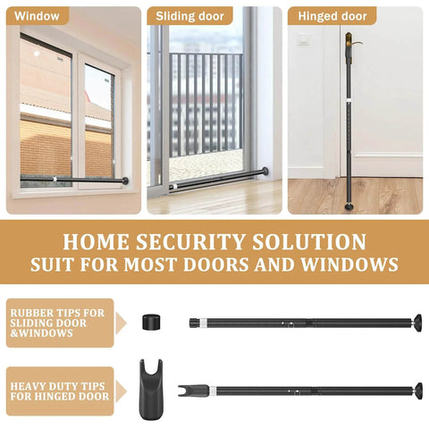 Sliding Door Security Bar and 2-in-1 Sliding Glass Door Stoppers Security for Patio, Home, Hotel Door Stick Security in use