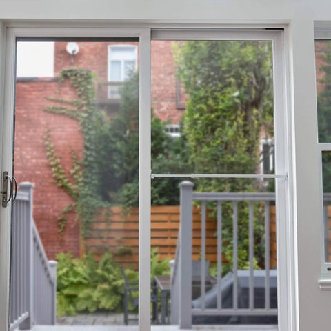 Sliding Door Security Bar with Childproof Lock, Adjustable, for Patio Doors and Sliding Glass Doors (25.75-47.5 Inches) installed