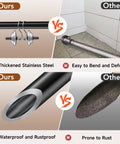 Comparison of thickened stainless steel adjustable sliding door security bar and regular rod showing durability and rust resistance.