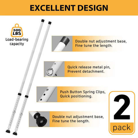 Adjustable Sliding Door Security Bar With Rubber Tips 18.5 To 51 Inches White Multi Use Patio Door And Window Security Bar Strong Steel Construction For Durable Protection Included In A Two Bar Pack.