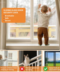 Sliding Door Security Lock For Fresh Air Ventilation Durable Metal Construction For Child And Pet Safety displayed with safety features.