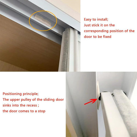 Close-up of installed 10 Pack Sliding Door Stopper Concave Locator Stick On Positioner Anti Collision Buffer Adapter on track