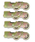 4 Pack Sliding Patio Door Tandem Roller Assembly Replacement For Sliding Glass Doors And Screen Doors With 1-1/4 Inch Steel Ball Bearing Wheels And Heavy Duty Dual Iron Bearings For Smooth Quiet Operation, showing four roller assemblies.