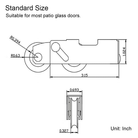 Technical diagram of Patio Door Tandem Roller Replacement Kit For Sliding Doors And Screens Includes Two One And One Quarter Inch Steel Ball Wheel Bearings With Five Sixteenth Inch Thickness Durable Replacement For Damaged Rollers On Sliding Patio And Screen Doors 2 Pack