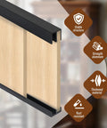Two Sets Sliding Door Track For One Quarter Inch Thick Panels Glass Cabinet Sliding Track System With PVC Durable Low Noise Design Three Ft Long Per Set Easy To Install Matte Black Finish Ideal Sliding Door Hardware For Cabinets And Windows, showing close-up of track in matte black.