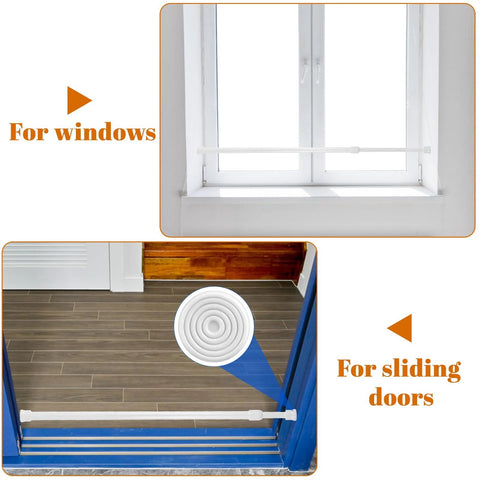 Adjustable Sliding Glass Door Security Bar White Length 15.7 to 27.5 Inches 1.2 Inch Diameter installed on window and sliding door