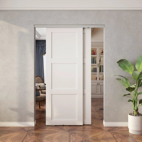 Heavy Duty Bypass Door Hardware 60 Inch Aluminum Sliding Closet Track Kit installed in interior doorway