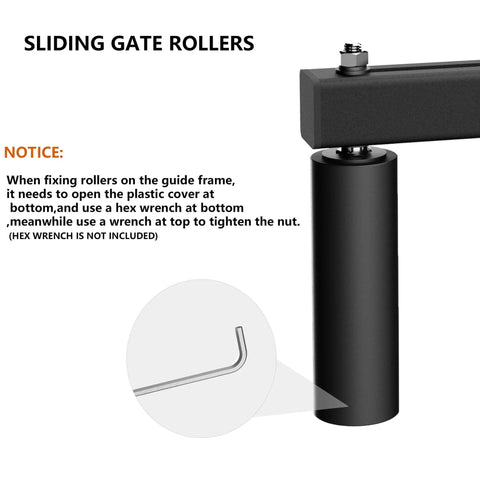 Adjustable Sliding Gate Guide Roller 6 Inch Dual Hard Nylon Rollers Heavy Duty Steel Bracket with installation instructions