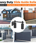 Heavy Duty Sliding Gate Guide Roller Hardware Kit With 4 Inch Black Nylon Wheels And Steel L Bracket in use on various gates