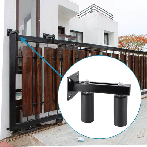 Slide Gate Guide Roller, 6" UHMW Hard Nylon Guider, Adjustable Sliding Gate Support Assembly installed on metal gate