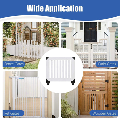 Sliding Gate Hardware Kit Heavy Duty Rolling Gate System in various installations for fence, patio, pet, and wooden gates.