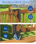 Heavy Duty Sliding Gate Kit with Latch and Manual Universal Hardware for Wooden Gates Ideal for Backyard Patio Deck Stairway Hallway and Pet Safety with Smooth Quiet No Sag Operation shown installed on a wooden gate