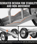 Close-up view of Sliding Gate Kit 6 Inch Rolling Gate Hardware Kit showing corrosion resistant wheels and steel frame
