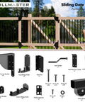 Sliding Gate Kit with Wheel Heavy Duty Fence Gate Frame Hardware for Wooden Deck Gates, includes brackets, wheel, and latch for outdoor use.