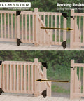 Sliding Gate Kit with Wheel Heavy Duty Fence Gate Frame Hardware shown on wooden deck gate with smooth rolling action.