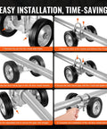 Image showing installation steps of Six Inch Sliding Gate Kit with Heavy Duty Rollers and Zinc Coated Frame for outdoor use.