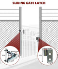 Sliding gate latch on a farm fence, part of Rolling Gate Hardware Kit for Farm Fence and Sliding Gates with 6 Inch Double Wheel Carrier