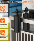 Sliding Gate Roller Guide Kit With Heavy Duty 6 Inch Adjustable Nylon Wheels And Rust Proof L Bracket installed on gate