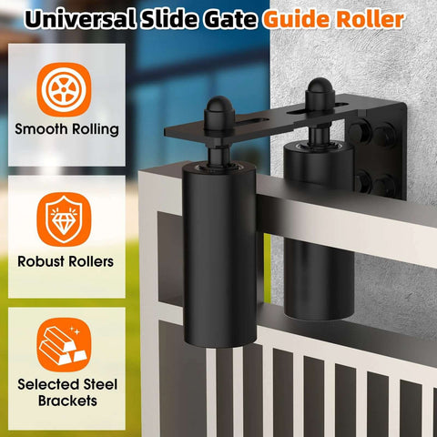 Sliding Gate Roller Guide Kit With Heavy Duty 6 Inch Adjustable Nylon Wheels And Rust Proof L Bracket installed on gate