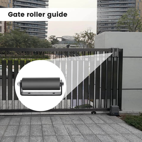 6 Inch Sliding Gate Roller Guide Kit with C Shaped Steel Brackets, installed on gate for smooth secure movement