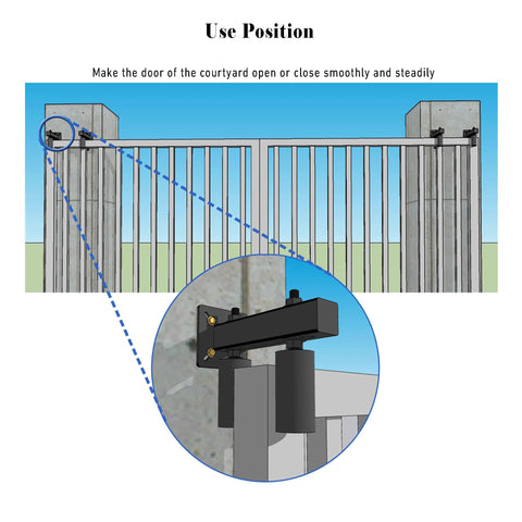 Sliding Gate Rollers And Guide Kit With Four Inch Nylon Wheel Heavy Duty Steel Bracket For Sliding And Rolling Gates Adjustable Bracket Opens Up To Five Point Seven Inches Provides Smooth Quiet Operation And Durable Rust Resistant Construction installed on fence