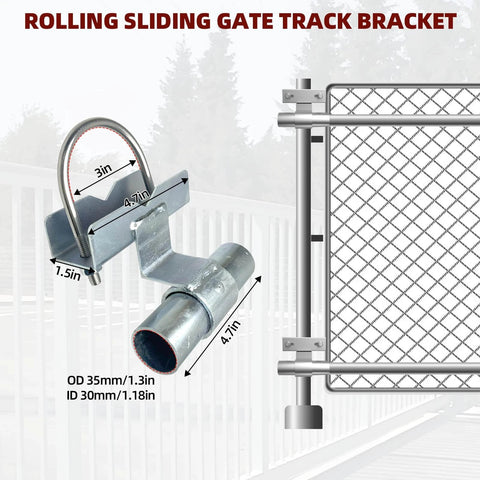 Rolling Gate Hardware Kit for Farm Fence and Sliding Gates with Track Bracket and Measurements