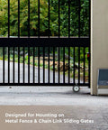Mounted 6" Heavy Duty Sliding Gate Wheel for Metal Tube Gate, chain link fence gate wheel visible on concrete driveway.