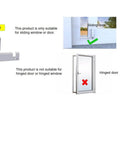 Diagram showing Sliding Glass Door Foot Lock (Kick Lock) compatibility with sliding doors, not suitable for hinged doors, in white.