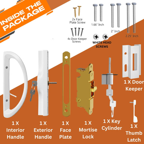 Sliding Glass Door Handle Replacement Kit In All Aluminum Mortise Style, Reversible And Non-Keyed with screws and components