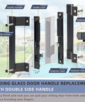 Sliding Glass Door Handle Set with interior and exterior handles in black, 6-5/8 inch hole spacing, for flush mount cutouts.