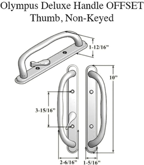 10 Inch Sliding Patio Glass Door Offset White Pull Handle Set Replacement Non Keyed Fits 3 15/16 Inches Hole Spacing