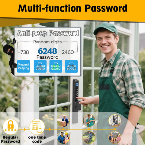 Sliding Glass Door Lock With Five Unlock Methods Including Fingerprint Passcode RFID Card Bluetooth App And Backup Key for patio doors