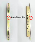 2 Point Sliding Patio Glass Door Mortise Lock with 11-3/4" Faceplate showing dual point hooks and anti-slam pin details