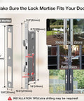 Diagram showing Six In One Smart Lock For Sliding Glass Doors With Fingerprint Passcode WiFi App RFID Card Physical Key.