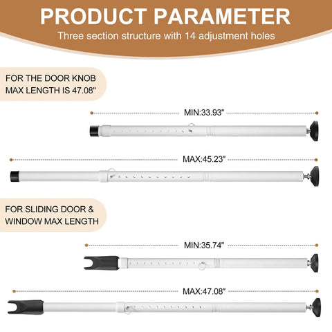 Dimensions of Sliding Glass Door Security Bar, Patio Door Barricade Security Bar, Apartment BarSliding Door Security Bar, Door Jammer, White