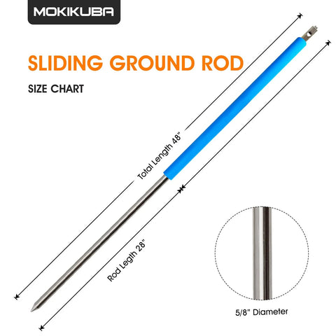 Heavy Duty Sliding Grounding Rod For Electronic Locating Equipment, Stainless Steel Construction, features size chart