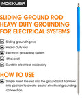 Image of a heavy-duty sliding grounding rod for electrical systems with a blue handle and instructions for use.