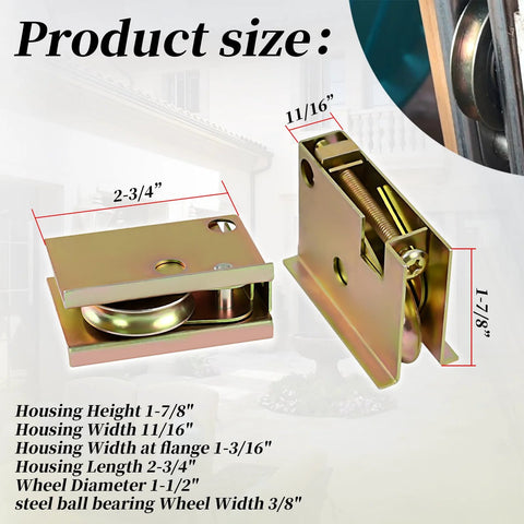 Sliding Patio Door Rollers Compatible With Aluminum Doors Made After 1992 1996, 1-1/2 Inch Steel Ball Wheel Bearing, Adjustable Roller Height, Set Of Two Rollers For Smooth Glide And Quiet Operation, Durable Replacement Part