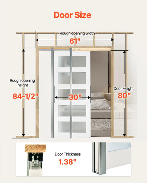 Sliding Pocket Door 30 X 80 With 5 Lite Frosted Glass And Hardware Kit Solid Wood And MDF Slab Hidden Mount Design