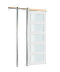 Sliding Pocket Door 30 X 80 With 5 Lite Frosted Glass And Hardware Kit, solid wood, MDF slab, pre-drilled panel, front view.