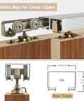 Sliding Pocket Door Soft Close Hanger Replacement Kit 1060 with 1 Inch Nylon Ball Bearing Wheels mounted on wooden frame